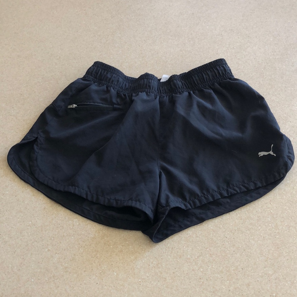 Puma women’s Black  Sport Lifestyle Shorts with zip front security pocket